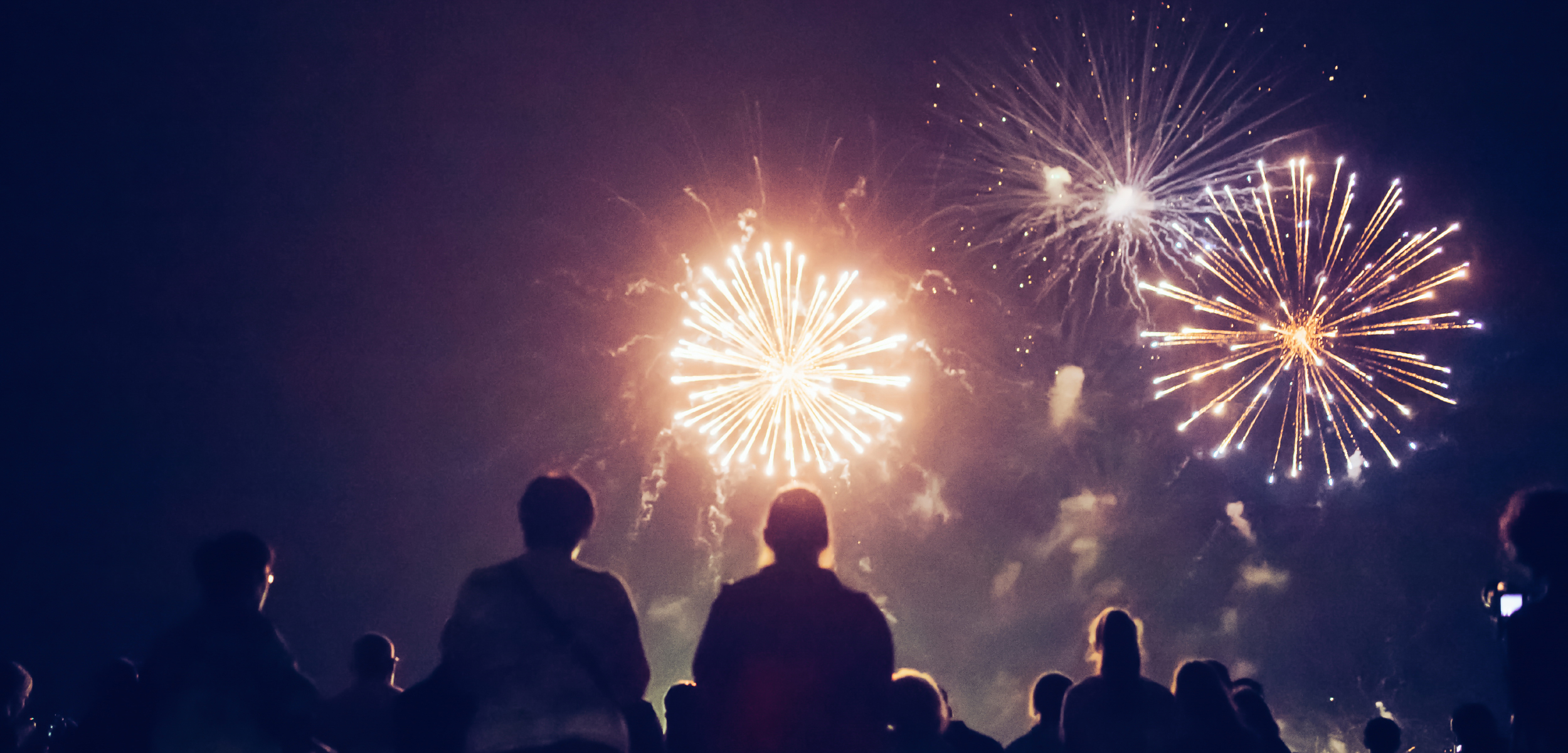 Crowd watching fireworks at night