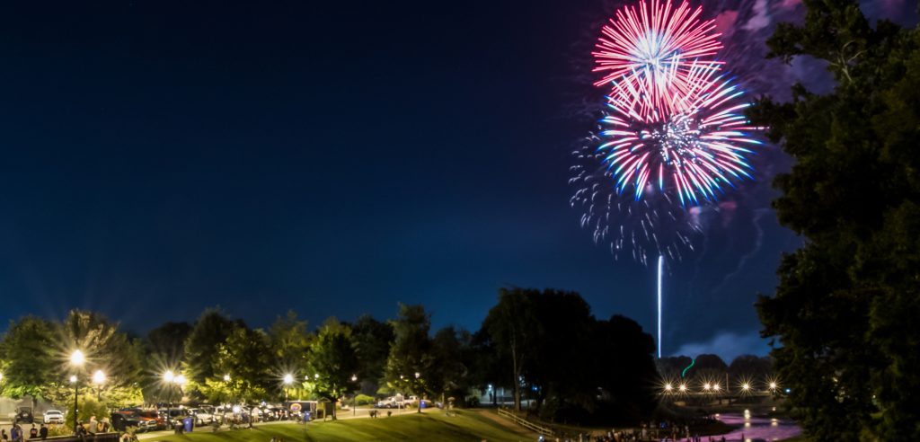 Fireworks over a small town